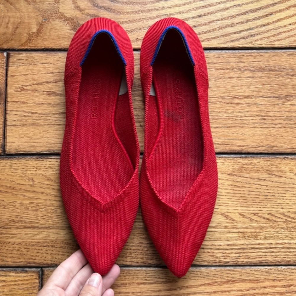 Rothy's Shoes The Point Women Sz 10.5 Red Knit Ballet Flat Slip On Minimalist